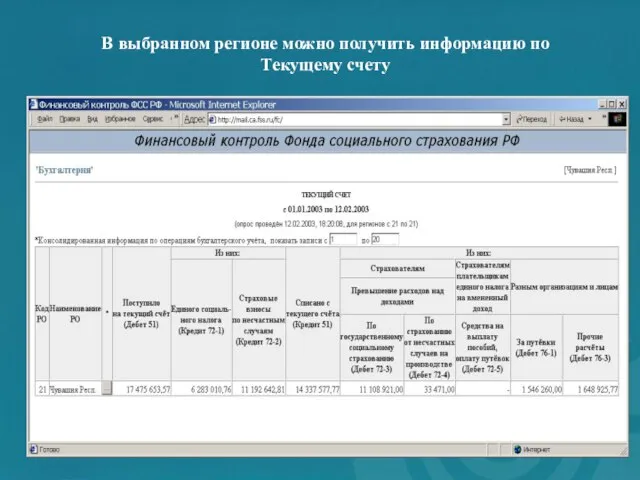 В выбранном регионе можно получить информацию по Текущему счету