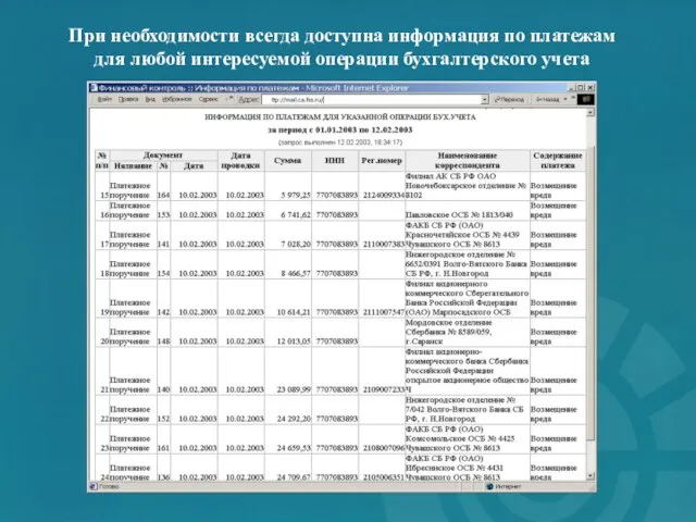 При необходимости всегда доступна информация по платежам для любой интересуемой операции бухгалтерского учета