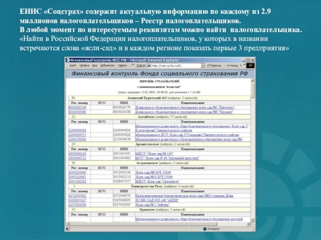 ЕИИС «Соцстрах» содержит актуальную информацию по каждому из 2.9 миллионов налогоплательщиков –