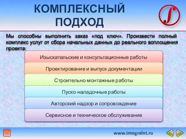 www.integralnt.ru КОМПЛЕКСНЫЙ ПОДХОД Мы способны выполнить заказ «под ключ». Произвести полный комплекс