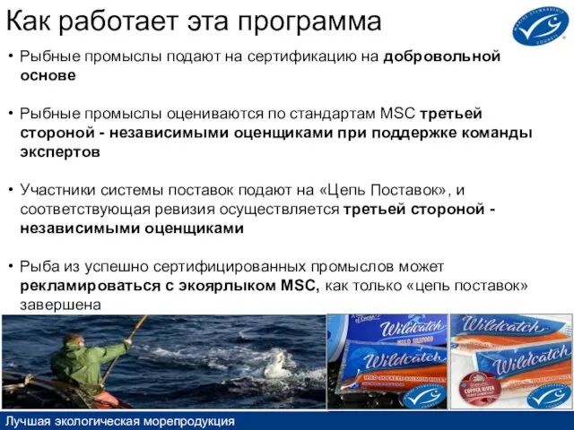 Рыбные промыслы подают на сертификацию на добровольной основе Рыбные промыслы оцениваются по