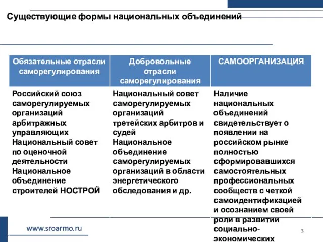 Существующие формы национальных объединений www.sroarmo.ru
