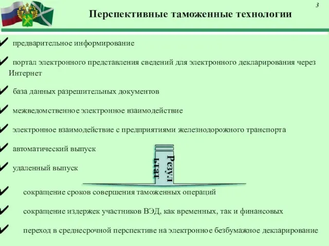 Перспективные таможенные технологии предварительное информирование портал электронного представления сведений для электронного декларирования