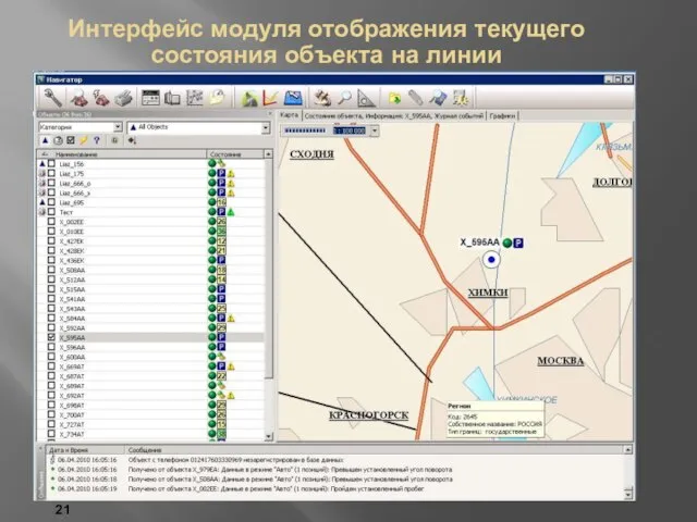 Интерфейс модуля отображения текущего состояния объекта на линии 21