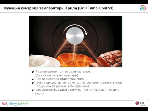 Функция контроля температуры Гриля (Grill Temp Control) Равномерное приготовление блюд (без скачков