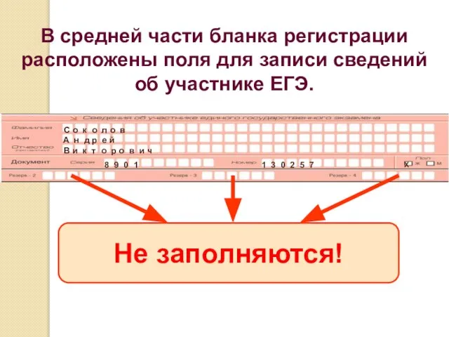 В средней части бланка регистрации расположены поля для записи сведений об участнике