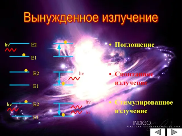 Поглощение Спонтанное излучение Стимулированное излучение Вынужденное излучение