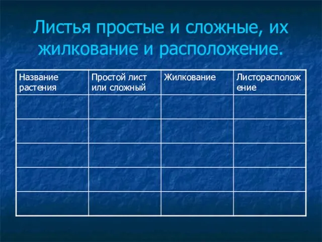 Листья простые и сложные, их жилкование и расположение.