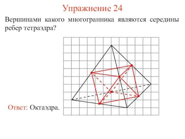 Упражнение 24 Вершинами какого многогранника являются середины ребер тетраэдра?