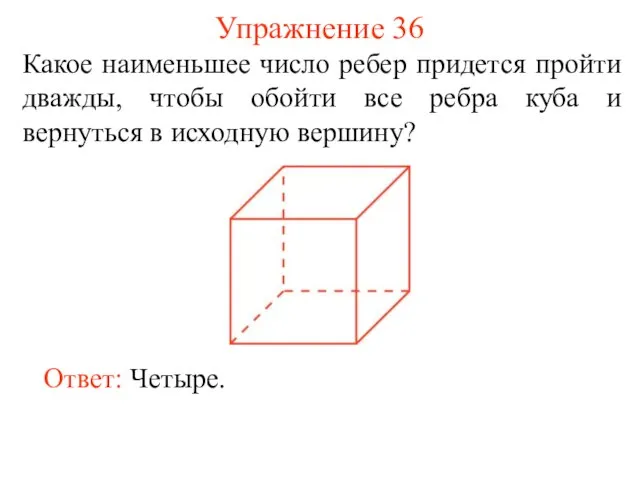 Упражнение 36 Какое наименьшее число ребер придется пройти дважды, чтобы обойти все