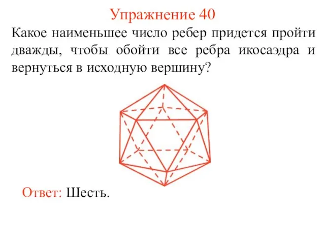 Упражнение 40 Какое наименьшее число ребер придется пройти дважды, чтобы обойти все