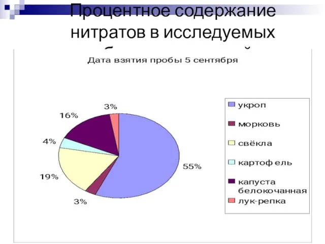 Процентное содержание нитратов в исследуемых образцах растений