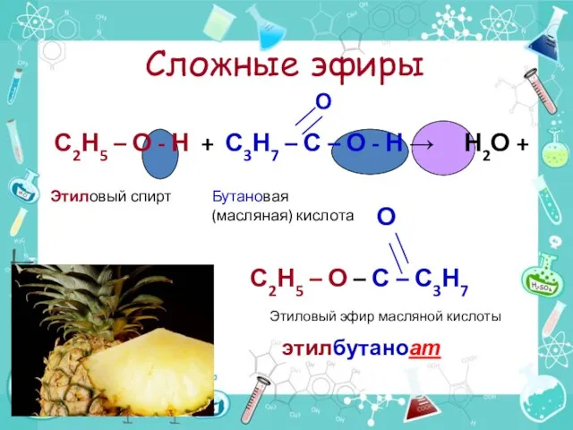 Сложные эфиры О С2Н5 – О - Н + С3Н7 – С