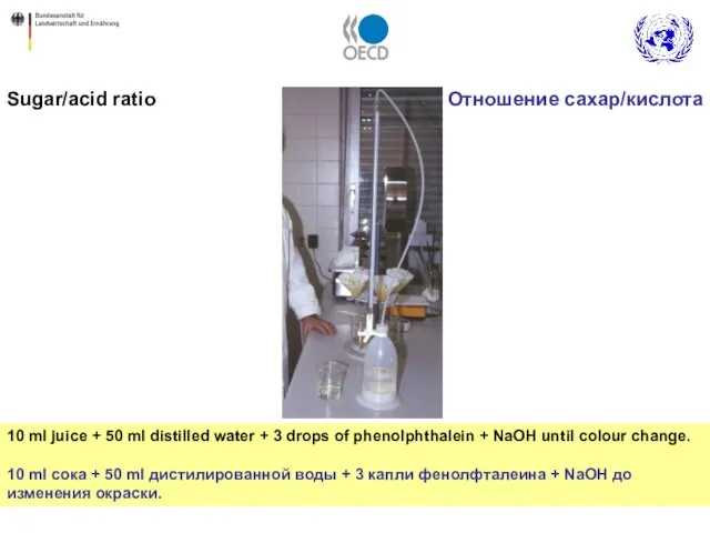 Sugar/acid ratio 10 ml juice + 50 ml distilled water + 3