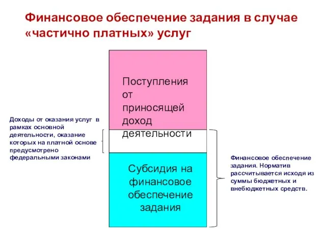 Финансовое обеспечение задания в случае «частично платных» услуг Субсидия на финансовое обеспечение