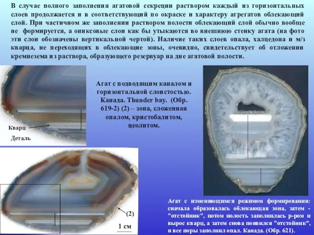 Агат с подводящим каналом и горизонтальной слоистостью. Канада. Thunder bay. (Обр. 619-2)