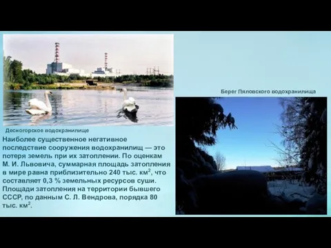 Десногорское водохранилище Берег Пяловского водохранилища Наиболее существенное негативное последствие сооружения водохранилищ —