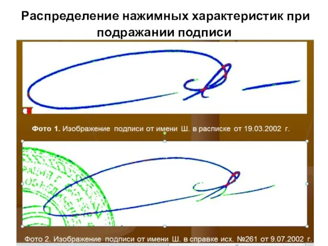 Распределение нажимных характеристик при подражании подписи