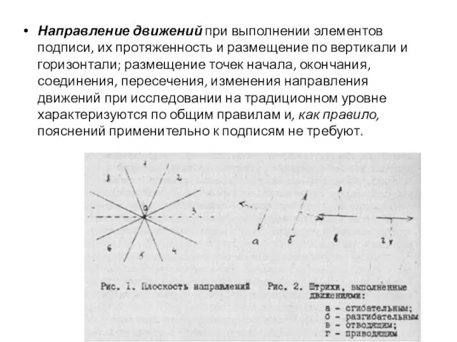 Направление движений при выполнении элементов подписи, их протяженность и размещение по вертикали