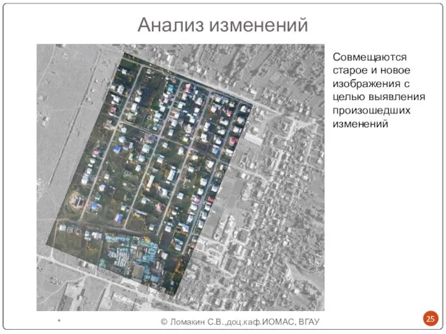 Анализ изменений Совмещаются старое и новое изображения с целью выявления произошедших изменений