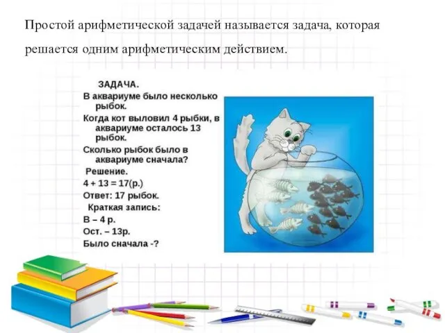 Простой арифметической задачей называется задача, которая решается одним арифметическим действием.