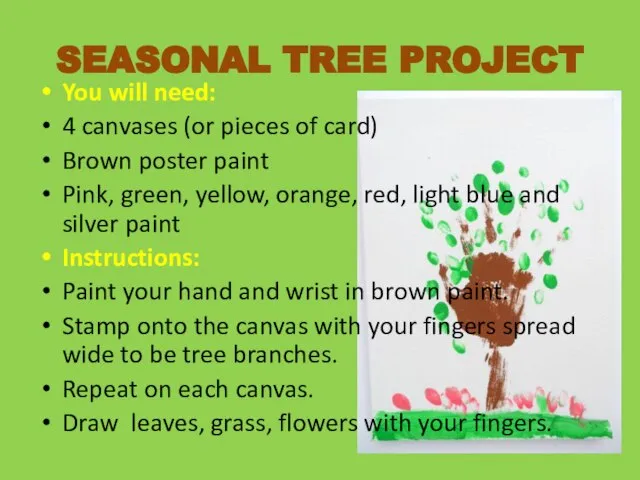 SEASONAL TREE PROJECT You will need: 4 canvases (or pieces of card)