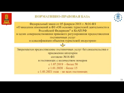 НОРМАТИВНО-ПРАВОВАЯ БАЗА 23 Федеральный закон от 05 февраля 2018 г. №16-ФЗ «О