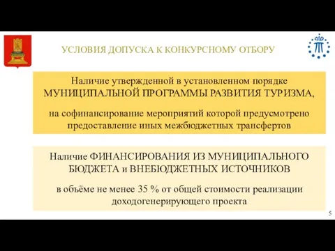 УСЛОВИЯ ДОПУСКА К КОНКУРСНОМУ ОТБОРУ 5 Наличие утвержденной в установленном порядке МУНИЦИПАЛЬНОЙ