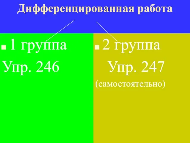 Дифференцированная работа 1 группа Упр. 246 2 группа Упр. 247 (самостоятельно)