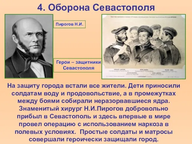 4. Оборона Севастополя На защиту города встали все жители. Дети приносили солдатам