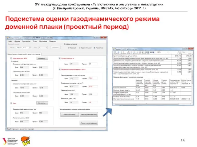 Подсистема оценки газодинамического режима доменной плавки (проектный период) XVI международная конференция «Теплотехника