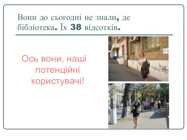 Вони до сьогодні не знали, де бібліотека. Їх 38 відсотків. Ось вони, наші потенційні користувачі!