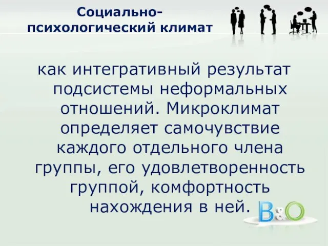 Социально-психологический климат как интегративный результат подсистемы неформальных отношений. Микроклимат определяет самочувствие каждого