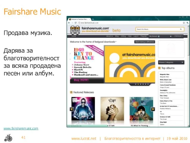 Fairshаre Music Продава музика. Дарява за благотворителност за всяка продадена песен или албум. www.fairsharemusic.com