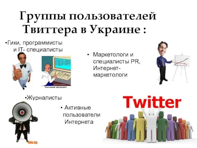 Группы пользователей Твиттера в Украине : Маркетологи и специалисты PR, Интернет-маркетологи Журналисты