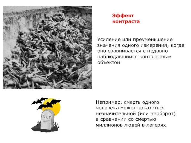 Эффект контраста Усиление или преуменьшение значения одного измерения, когда оно сравнивается с