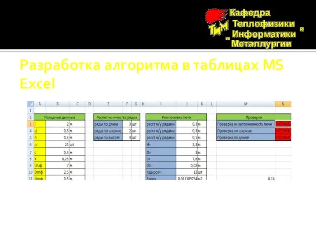 Разработка алгоритма в таблицах MS Excel