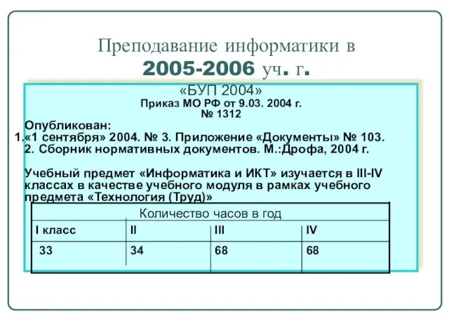 Преподавание информатики в 2005-2006 уч. г.