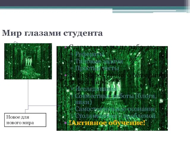 Мир глазами студента Старые методы не работают Рефераты Типовые задачи Простые тесты