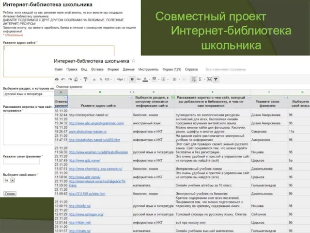 Совместный проект Интернет-библиотека школьника