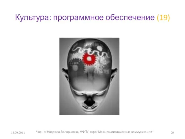 Культура: программное обеспечение (19) 16.09.2011 Черняк Надежда Валерьевна, МФПУ, курс "Межцивилизационные коммуникации"