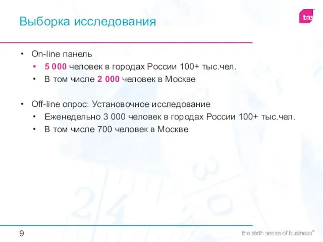 Выборка исследования On-line панель 5 000 человек в городах России 100+ тыс.чел.