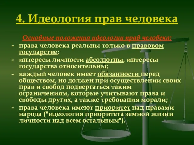 4. Идеология прав человека Основные положения идеологии прав человека: - права человека