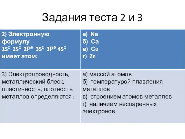 Задания теста 2 и 3