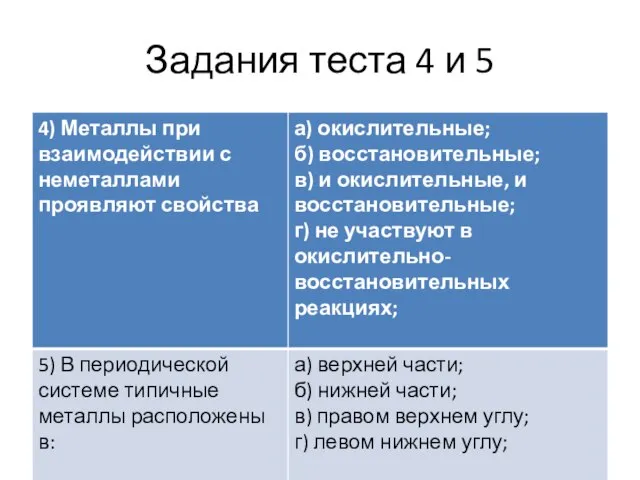 Задания теста 4 и 5