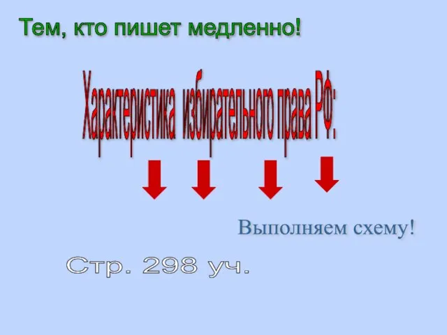 Характеристика избирательного права РФ: Стр. 298 уч. Тем, кто пишет медленно! Выполняем схему!