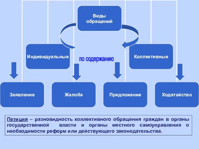 по содержанию Петиция – разновидность коллективного обращения граждан в органы государственной власти