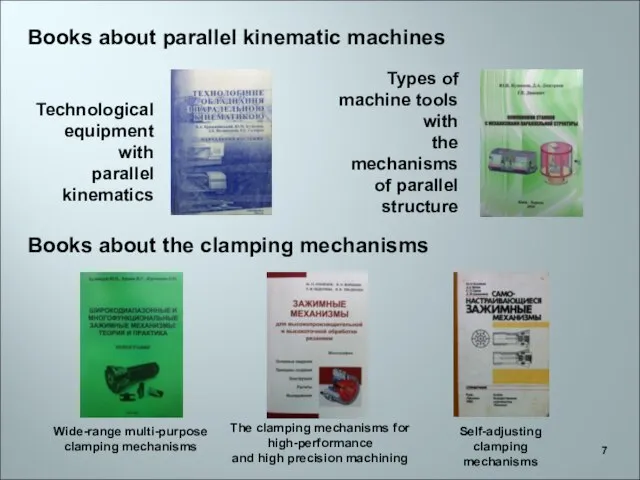 Books about parallel kinematic machines Books about the clamping mechanisms Technological equipment