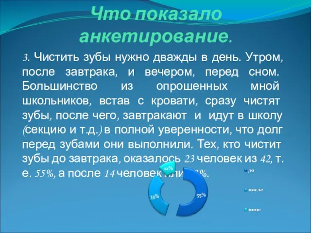 3. Чистить зубы нужно дважды в день. Утром, после завтрака, и вечером,