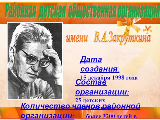 Районная детская общественная организация Состав организации: 25 детских объединений Количество членов районной